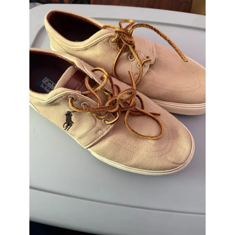 Polo Ralph Lauren Faxon Low Tan Canvas‎ Sneakers Leather Laces 11D 00001629 L12